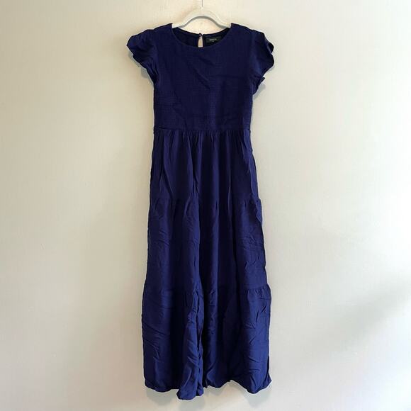 Zesica Size M Navy Blue Tiered Dress Smocked Bodice Pockets - Picture 1 of 7